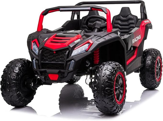 POSTACK 24V Side by Side 2 Seater Ride On Electric Vehicle Car with Parents Remote Control for Kids 4 Wheels Drive Battery Powered UTV Truck Car for Girls Boys with EVA Rubber Compound Tires, Red