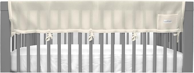 BreathableBaby Breathable Mesh RailGuard Teething Cover — 51” Long Panel (1) — Fits Most Full-Size and Does Not Fit Mini Cribs — Use with Coordinating Short Panels - Ecru