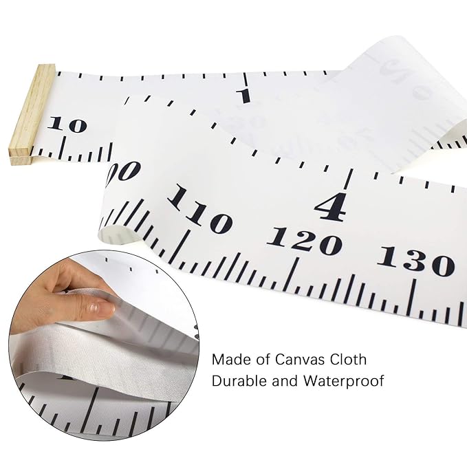 Mibote Baby Growth Height Chart Handing Ruler Wall Decor for Kids, Canvas Removable Height Growth Chart 79" x 7.9" (Black & White)