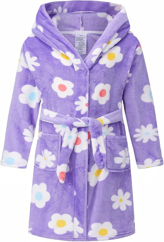 Boys Girls Robe Kids Flannel Hooded Bathrobe Sleepwear Pajamas Toddler Soft Plush Robes for Girls 2-16 Years