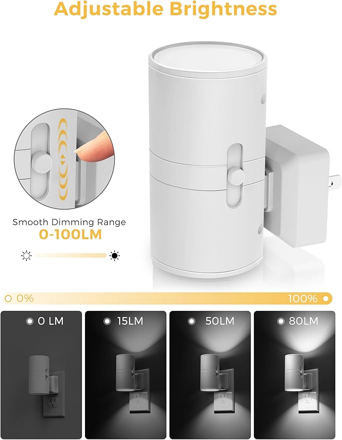 L LOHAS LED Bright Night Light, Night Lights Plug into Wall, Daylight White, Dimmable Nightlight Plug in White Shade, Light Sensor, Decorative LED Nightlights for Hallway Bathroom Kitchen, 2 Pack