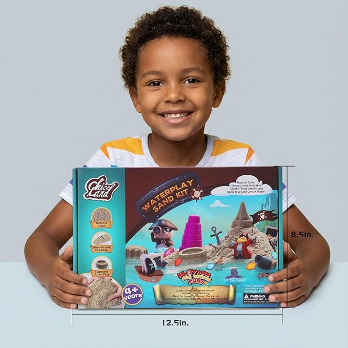 Waterplay & Sensory Sand Kit – 2.2lb Pirate Adventure Play Sand for Kids Ages 4+, Water & Sandbox Play with Molds, Gems & Tools, Mess-Free, Non-Toxic Sensory Bin Filler