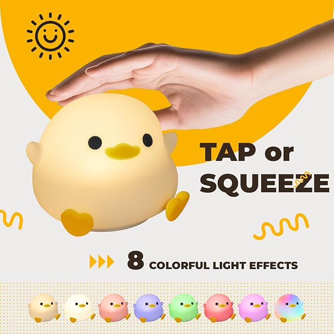B BENEHORTI LED Squishy Animal Night Light - 2 Level Dimmable Nursery Lamp, Rechargeable Touch Lamp, Cute Dorm Decor - Perfect Boys Girls Gift (Pea Duck)