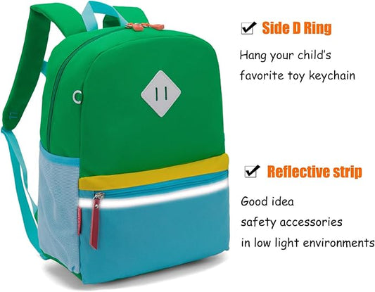 HawLander Little Kids Backpack for Boys or Girls, Toddler School Bag Fits 3 to 6 years old, Green Yellow, 15 Inch