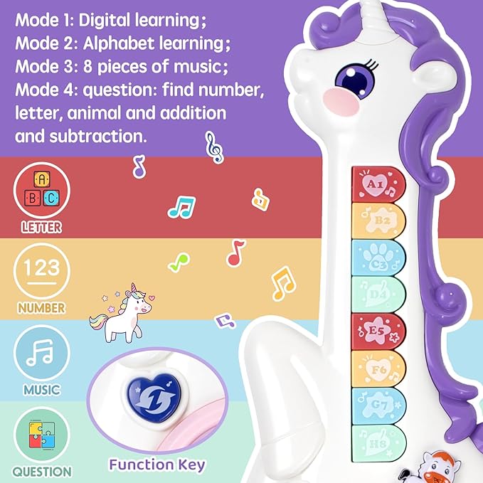 Marstone Toys for 1 Year Old Girl Birthday Gifts: Baby Musical Unicorn Toys 12-18 Months, Educational Cartoon Guitar for Toddlers 1-2, Infant 1st First Interactive Learning Birthday Present