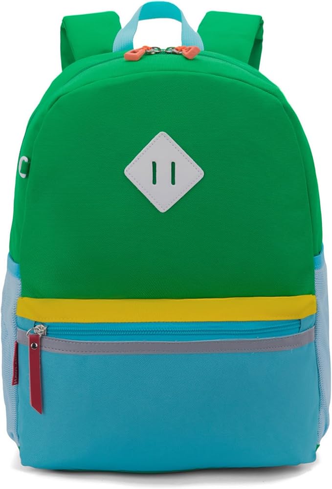 HawLander Little Kids Backpack for Boys or Girls, Toddler School Bag Fits 3 to 6 years old, Green Yellow, 15 Inch