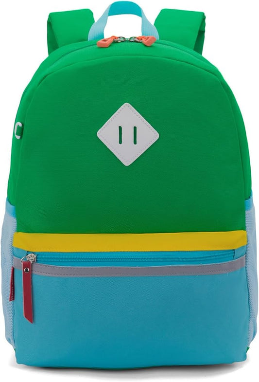 HawLander Little Kids Backpack for Boys or Girls, Toddler School Bag Fits 3 to 6 years old, Green Yellow, 15 Inch
