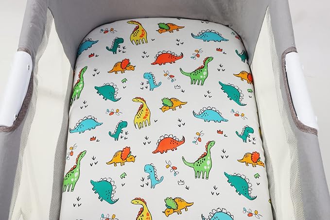 Onacosht Bassinet Sheets Set 3 Pack for Baby Boy, Stretchy Soft Jersey Knitted Fitted Sheet Universal for Oval Rectangle and Hourglass Bassinet Mattress, Dinosaur, Tiger and Lion Printing