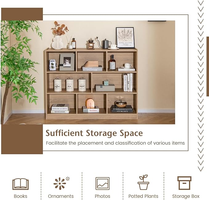 Giantex 8 Cube Bookcase, Freestanding 3-Tier Open Bookshelf, Modern Storage Display Cabinet, Wood Cube Storage Organizer for Living Room, Kid’s Room, Natural