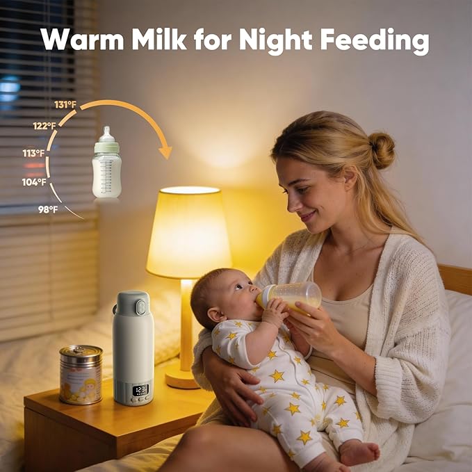 Portable Bottle Warmer for Travel, 17 Ounces Milk Warmer On The Go, Fast Heating for Breast Milk, Formula, Water, Temp Control 98°F -131°F, Baby Essentials for Outdoor Airplane Car Journey