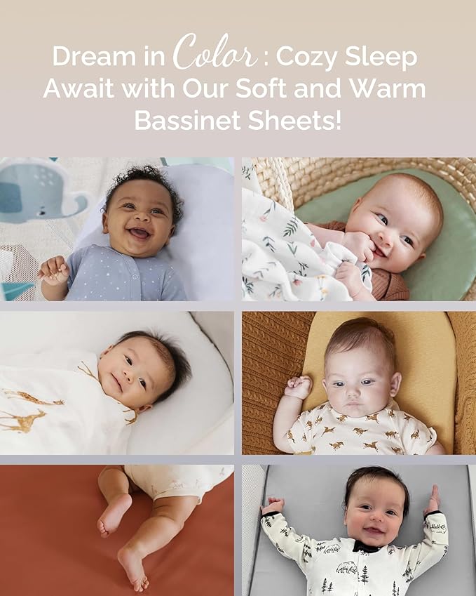 Bassinet Fitted Sheets Compatible with 4moms Breeze Plus Bassinet Model 1045 - Buttery Soft, Silky Comfort, Premium Stretchy Bassinet Sheets - Burnt Orange+Mustard Yellow+ Gray, 3 Pack