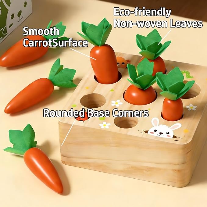 Montessori Wooden Carrot Shape Sorting Toy – Sensory Learning Puzzle for Toddlers, Size Matching and Fine Motor Skills Development, Educational Gift for Boys and Girls