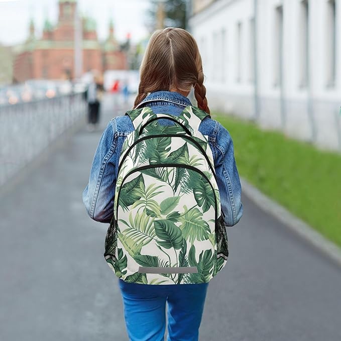 MNSRUU Laptop Backpack with Chest Strap, Monstera Pattern School Backpack, Travel Hiking Bag for Boys Girls Teen College Adult, Rucksack Knapsack