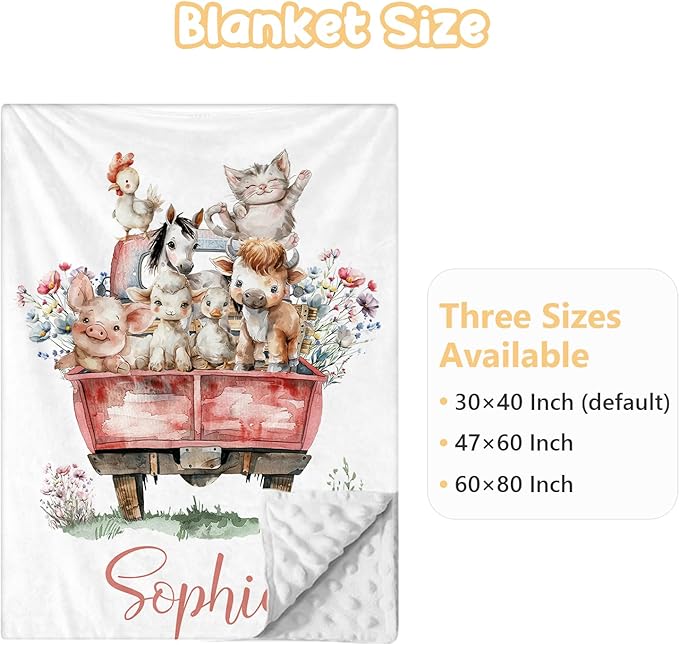 Custom Baby Bedding Set - 3 Pcs Personalized Name Crib Bedding Set for Nursery - Cute Baby Crib Set with Double Layer Blanket for Boys Girls - Customized Gifts for Toddler Infant - Farm Animals