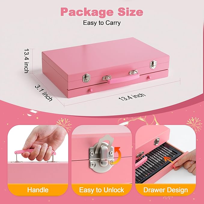 GOTIDEAL 143 Piece Deluxe Art Set with 3 Drawing Pads,Waterclolr Paints,Crayons,Colored Pencils,Paint Set in Wooden Case,Professional Art Kit Gift,Art Supplies for Kids,Adults,Teens,Beginners（Pink）