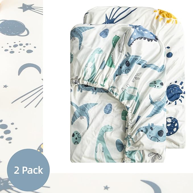 SDIII 2 Pack Space and Dinosaur Crib Sheets for Boys 52×28 Stretchy Microfiber Jersey Knit Fall Crib Sheets Boy for Standard Crib and Toddler Mattress