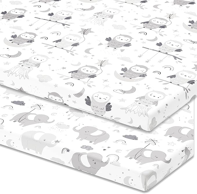 Bassinet Fitted Sheets Compatible with 4moms Breeze Plus Bassinet Model 1045 – Snuggly Soft 100% Jersey Cotton – 2 Pack – Not for Old Models
