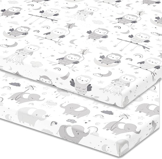 Bassinet Fitted Sheets Compatible with 4moms Breeze Plus Bassinet Model 1045 – Snuggly Soft 100% Jersey Cotton – 2 Pack – Not for Old Models