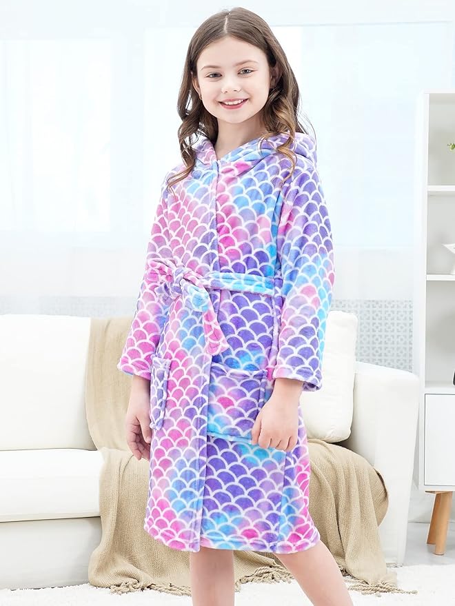 Doctor Unicorn Soft Hooded Rainbow Bathrobe Sleepwear for Girls