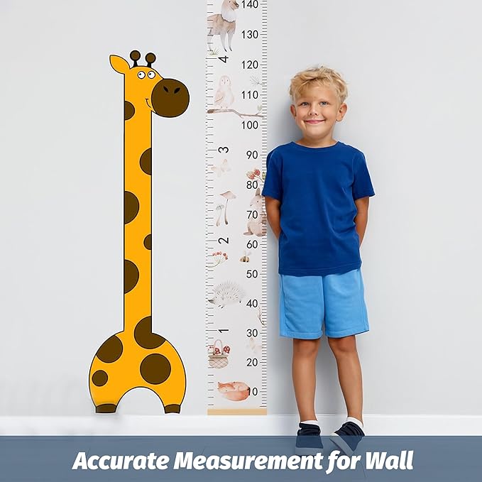 BESSLEE Canvas Kids Growth Chart for Wall, Safari Animals Height Measurement Tracker Gender Neutral, Hanging Ruler with Removable Hook, Nursery Room Playroom Toddler Bedroom Decor, 79”x7.9”