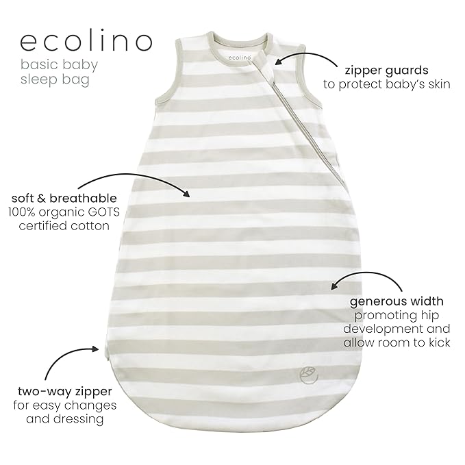 Ecolino Organic Cotton Baby Sleep Sack - 2-Way Zipper Baby Wearable Blanket - Toddler Sleeping Bag Sack - 18-36 Months - Milky Way