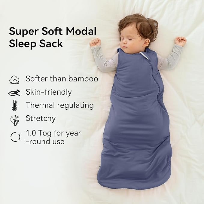 BubblePanda Modal Sleep Sack 6-12 Months 1.0 Tog Super Soft Toddler Sleep Sack for Babies 2-Way Zipper Baby Wearable Blanket
