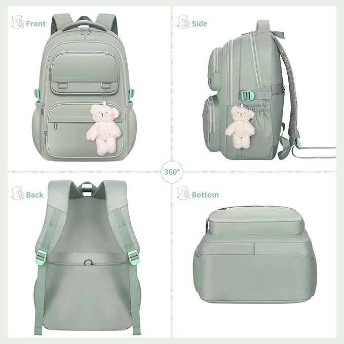 KBTYE School Backpack for Kids Girls Cute Travel Backapck for College Women Men Casual Laptop Bookbag for Teen Student(Green)