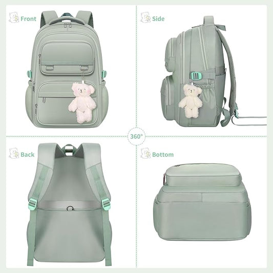 KBTYE School Backpack for Kids Girls Cute Travel Backapck for College Women Men Casual Laptop Bookbag for Teen Student(Green)