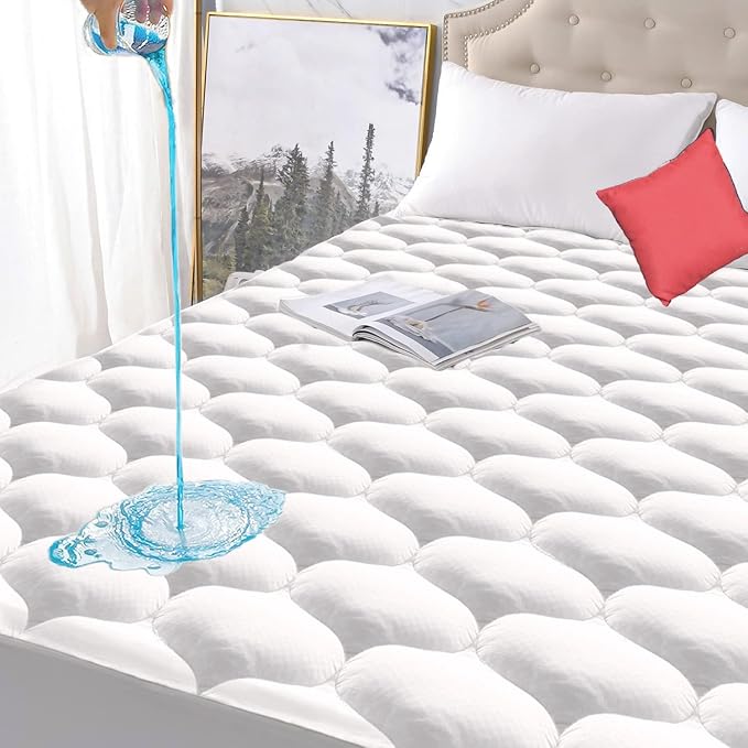 King Size Quilted Fitted Waterproof Mattress Pad, Premium Hollow Material Filling Mattress Protector, Breathable, Quiet, Cooling, Machine-Washable Mattress Cover with 21” Deep Pocket