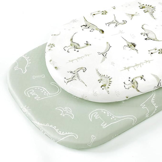 Stretch Ultra Soft Fitted Bassinet Sheet Set 2 Pack, Universal Fit for Bassinets Baby Cradle Moses Basket Oval Rectangle Mattress Safe and Snug, Dinosaur