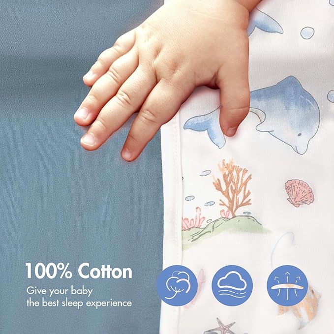 2-Pack Baby Transitional Swaddle Sleep Sack - Arms Up Swaddle 3-6 Months for Baby Boys, Newborn Sleep Sack with Cuff Removable & 2-Way Zipper Design, Blue Dolphin