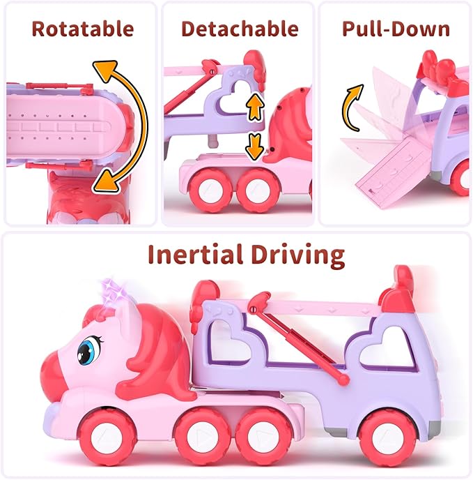 Toys for 2 3 Year Old Girl Truck, 7-in-1 Girl Carrier Truck Car with Light & Sound, Toddler Girl Car Toys Age 2-4, Cars for 2+ 3+ Year Old Girls Birthday