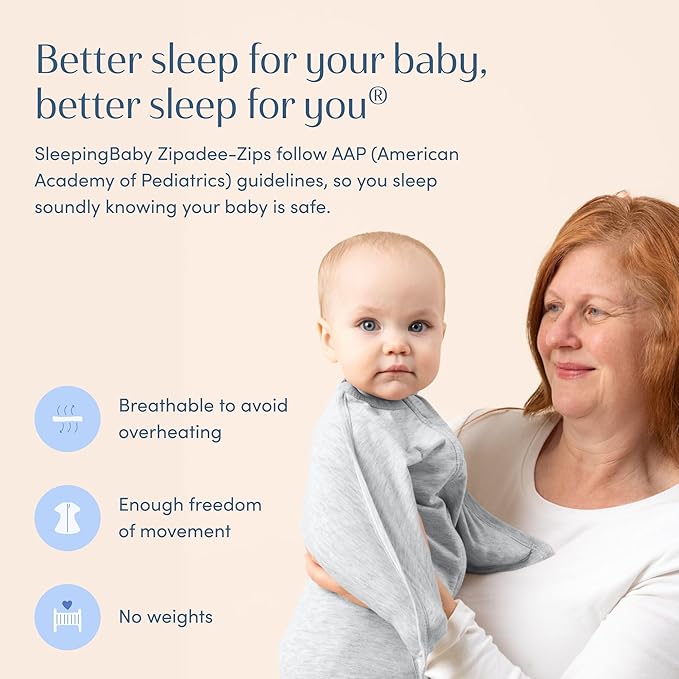SleepingBaby Zipadee-Zip Transition Swaddle - Cozy Baby Swaddling Blanket with Zipper Convenience - Roomy Wearable Blanket for Easy Diaper Changes - 6-12 Month - Recharge Silver Heather