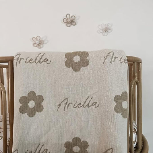 Personalized Tiled Icon Blanket – 100% Organic Cotton Customized Baby Blanket, Custom Name, Bassinet 30x40, Gift for Baby Shower, Birthday Present, Girls and Boys, Toddlers Kids, Made In America