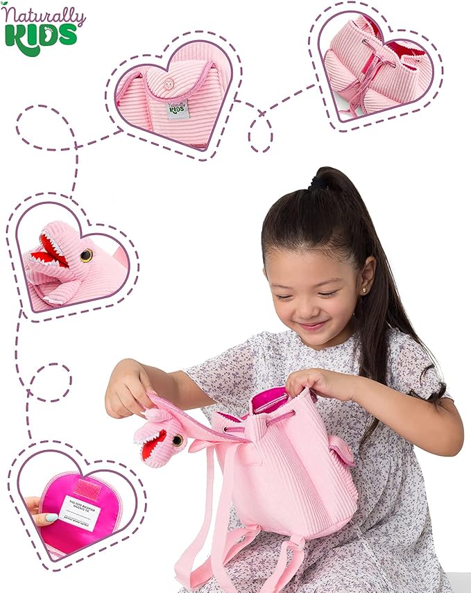 Pink Dinosaur Mini Backpack for Kids, Mini Backpack for Toddler Girls, Gift for 2 3 4 5 Year Old Girl Boy