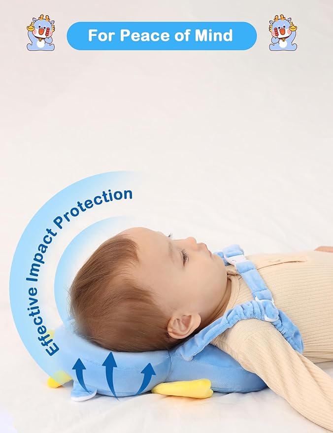 JunNeng Baby Head Protector Backpack, Toddler Walking Fall Head Protection, Blue Dinosaur
