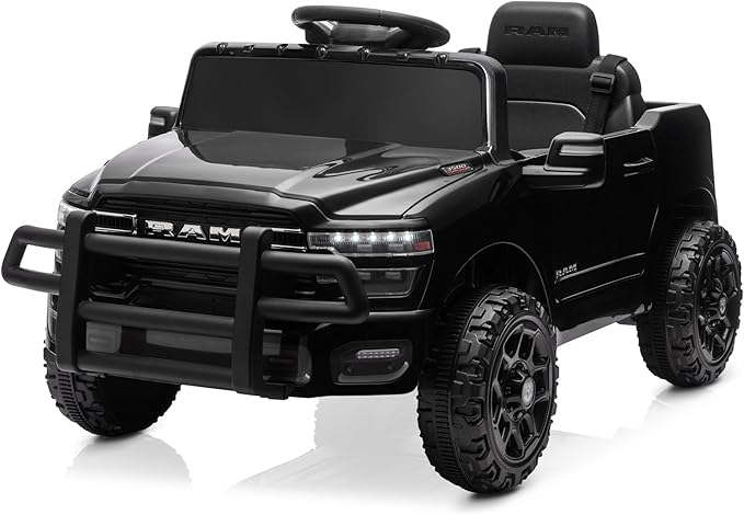 Kidzone Ride On Truck for Kids, Licensed RAM 3500 12V Battery Powered Electric Car Toy with Remote Control, LED Lights, Bluetooth Music & Rear Suspension - Black