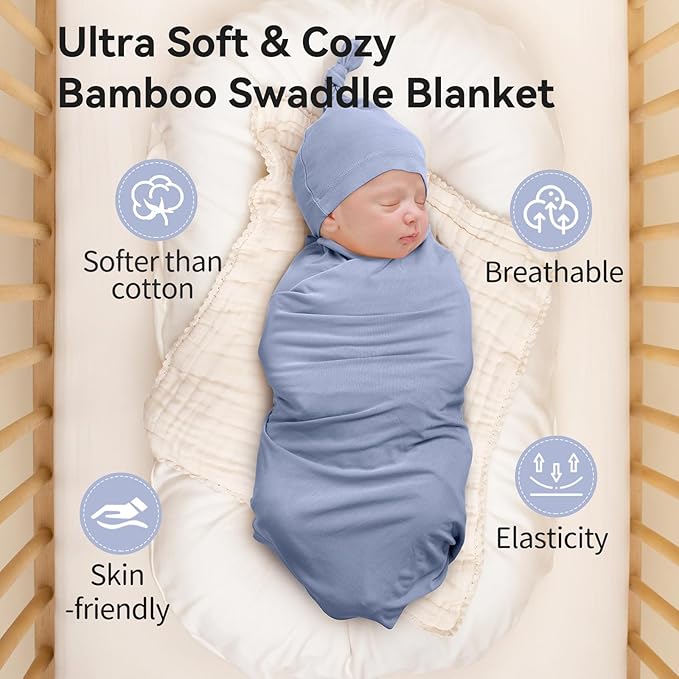 Rayon Made from Bamboo Baby Swaddle Blanket,2 Pack Soft & Breathable Receiving Blankets for Infant Newborn, Swaddle Wrap for Babies Girl and Boy, 47 x 47 Inch, (Slate & Sage)