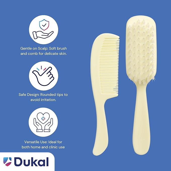 Dukal PCB2 DawnMist Baby Comb & Brush Set – Ivory – Gentle, Non-Scratch Grooming Tools with Soft Bristles for Newborns – 6 Sets