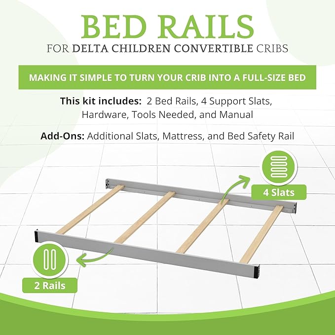 Full-Size Conversion Kit Bed Rails Compatible with Delta Children Convertible Cribs - Solid Wood Rail #0050 - Toddler and Adult Bed Rail for Full-Size Beds - Baby Furniture (Grey - 026)
