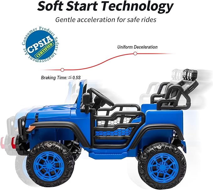 2 Seater Ride on Electric Car, 12V Ride on Toy Car for Kids 4-8 w/Remote Control, EVA Tires - Blue