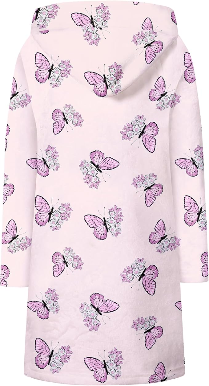 Umeyda Girls Fleece Hooded Robes, Warm Printed Bath Robe for Kids Soft Fuzzy Bathrobe for Gifts