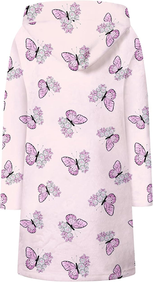 Umeyda Girls Fleece Hooded Robes, Warm Printed Bath Robe for Kids Soft Fuzzy Bathrobe for Gifts