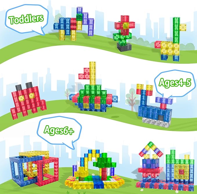 Magnetic Building Blocks - Transparent Magnetic Cubes, STEM Magnet Toddler Boys Toys for Kids Age 3-5, Travel Sensory Autism Preschool Montessori Toys for 3+ Year Old, Birthday Girls Gifts