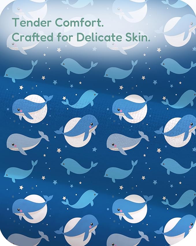 Pack and Play Sheets Fitted, Navy Whale+Blue, Ultra Soft, Breathable and Cozy, Hypoallergenic, 2 Pack for Baby Boys and Girls