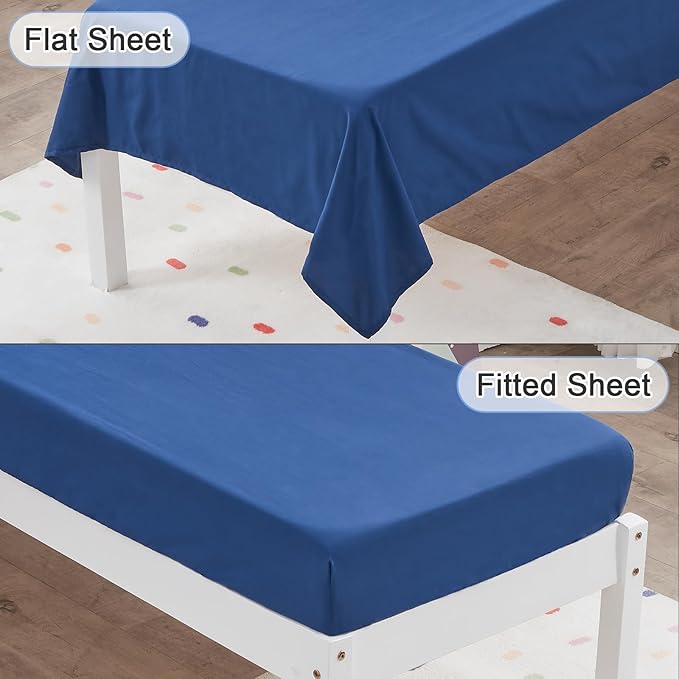 Wowelife Toddler Bed Set Blue, 4 PCS Toddler Bedding Sets for Boys and Girls, Premium Lightweight Soft Crib Comforter Set, Includes Quilted Comforter, Fitted Sheet, Flat Top Sheet and Pillowcase