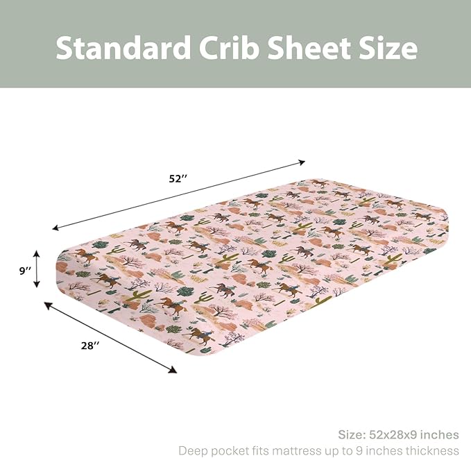 Retro Western Cowboy Pink Baby Crib Sheets for Boy Girl 52"x28" Vintage Cowboy Cactus Soft Stretchy Fitted Crib Mattress Cover Wild Desert Baby Sheet for Standard Crib and Toddler Bed Mattress