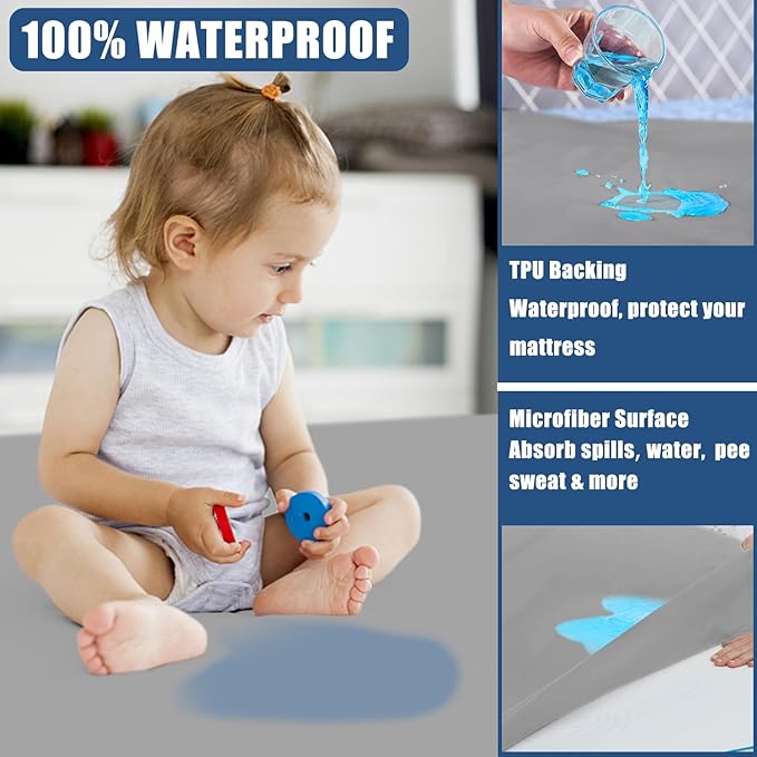 Waterproof Mattress Protector King Size, 2 Pack Breathable Mattress Cover, Fitted Deep Pocket Mattress Pad Cover Stretches up to 21 Inches, Soft Noiseless Bed Cover