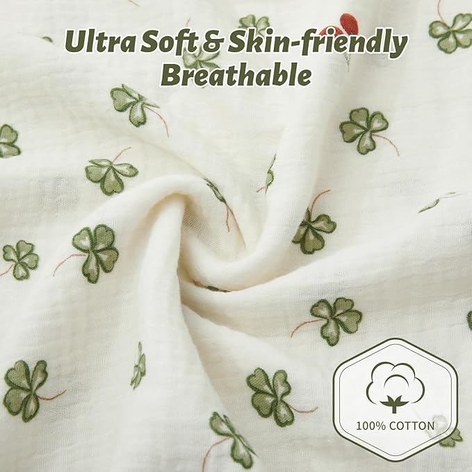 SiinvdaBZX 2 Pcs Muslin Crib Sheets Neutral, Ultra Soft Cotton Breathable Fitted Baby Crib Mattress Sheets for 52"x28" Standard Toddler Mattress (Leaf + Clovers)