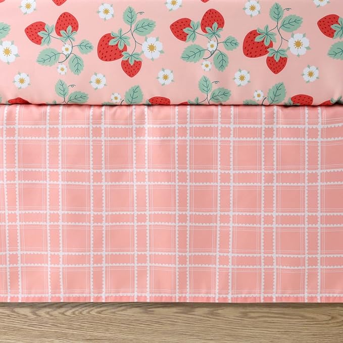 The Peanutshell Strawberry Sweet 3-Piece Baby Girl Crib Bedding Set – Pink Nursery Bedding, Crib Comforter & Decor for Newborns and Toddlers